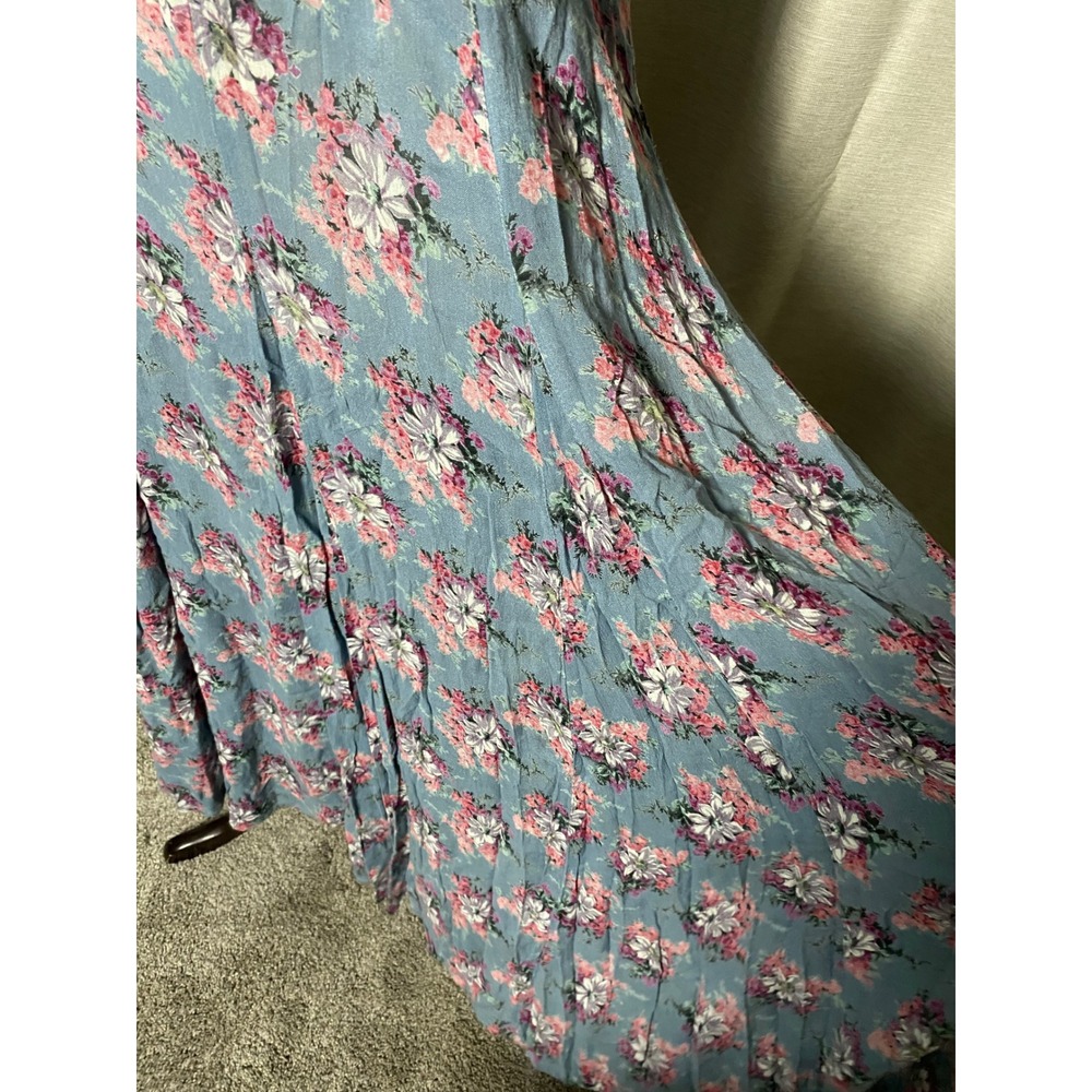 Vintage 90s M.P.H. Floral Maxi Dress Blue Pink Rayon Sleeveless Boho Medium - Picture 3 of 6